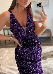 One Shoulder 2025 Sequin Purple Prom Dresses Tighted Mermaid Formal Dress Long MyChicDress