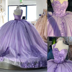 One Shoulder Purple Quinceanera Dresses Ball Gown 3D Flowers Sweet 16 Party Dress MyChicDress