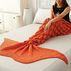 Orange Fish Scale Design Mermaid Blankets for Adults MyChicDress