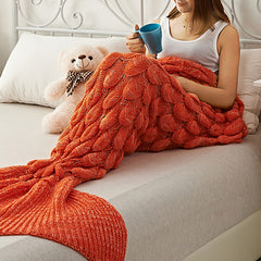 Orange Fish Scale Design Mermaid Blankets for Adults MyChicDress