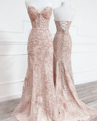 Elegant Lace pink Mermaid Prom Dresses UK Long Applique Evening Gowns