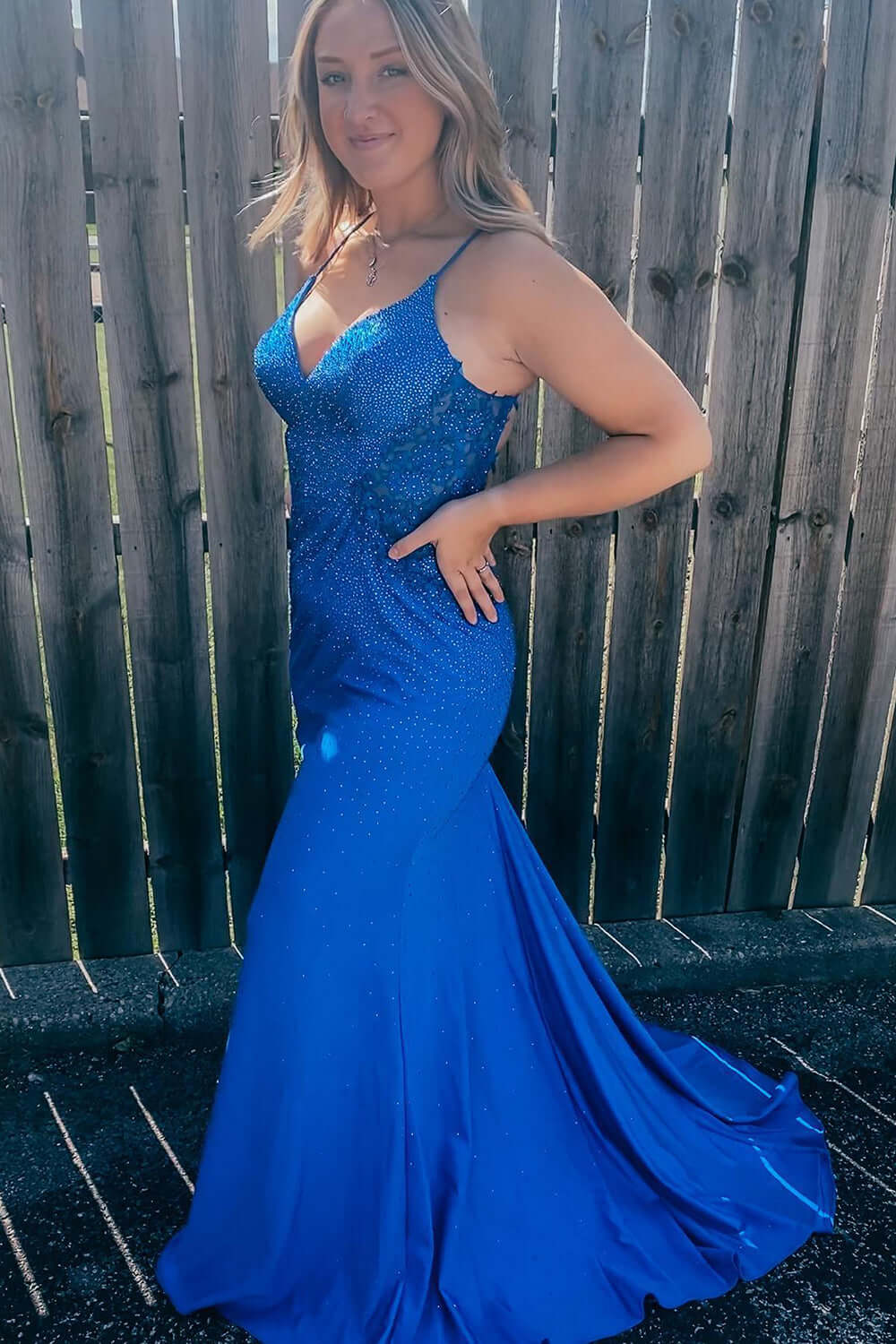 Plus Size Prom Dresses Sparkly Royal Blue Sequins Long Formal Dress Spaghetti Straps MyChicDress