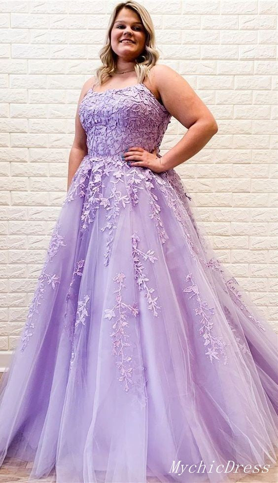 Plus Size Purple Lace Prom Dresses A Line Evening Gowns MyChicDress