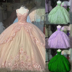 Princess 3D Flowers Lavender Quince Dresses 2025 Lace Ball Gown Sweet 16 Dresses MyChicDress