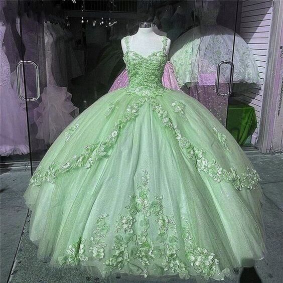 Princess 3D Flowers Lavender Quince Dresses 2025 Lace Ball Gown Sweet 16 Dresses US2 Mint Green