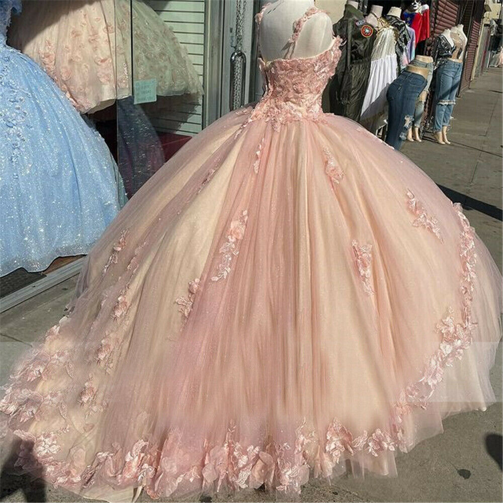 Princess 3D Flowers Lavender Quince Dresses 2025 Lace Ball Gown Sweet 16 Dresses MyChicDress