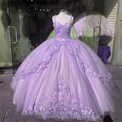 Princess 3D Flowers Lavender Quince Dresses 2025 Lace Ball Gown Sweet 16 Dresses MyChicDress