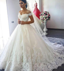 Princess Ball Gown Off Shoulder Sweetheart Lace Wedding Dresses MyChicDress