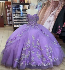 Princess Lace Lavender 2025 Quinceanera Dress Ball Gown 3D Flowers Sweet 16 Dress MyChicDress