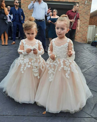 Princess Lace Long Sleeves Champagne Flower Girl Dresses Cheap MyChicDress