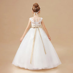 Princess Lace Tulle Crystal Belt Boho Flower Girl Dresses MyChicDress