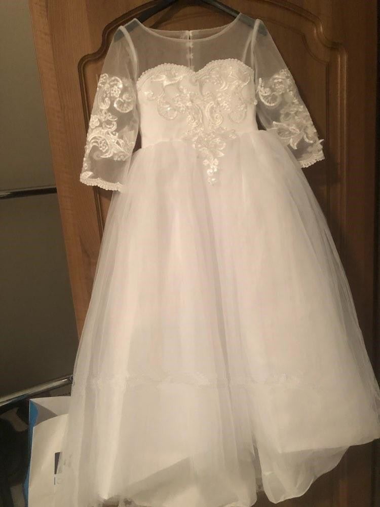 Princess Lace White Flower Girl Dresses Long Sleeves with Bowknot MyChicDress