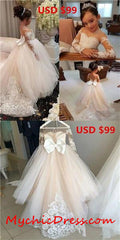 Princess Long Sleeves Lace Flower Girl Dresses with Bowknot MyChicDress