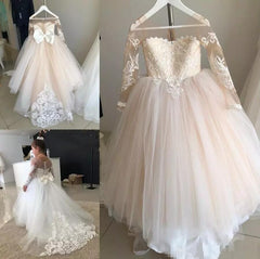 Princess Long Sleeves Lace Flower Girl Dresses with Bowknot MyChicDress