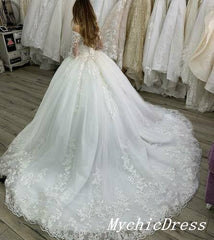 Princess Long Sleeves Off the Shoulder Lace Ball Gown Wedding Dresses MyChicDress