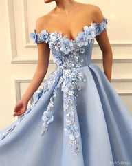 Princess Off-The-Shoulder Flower Prom Dresses A-line Appliques Long Evening Gown MyChicDress