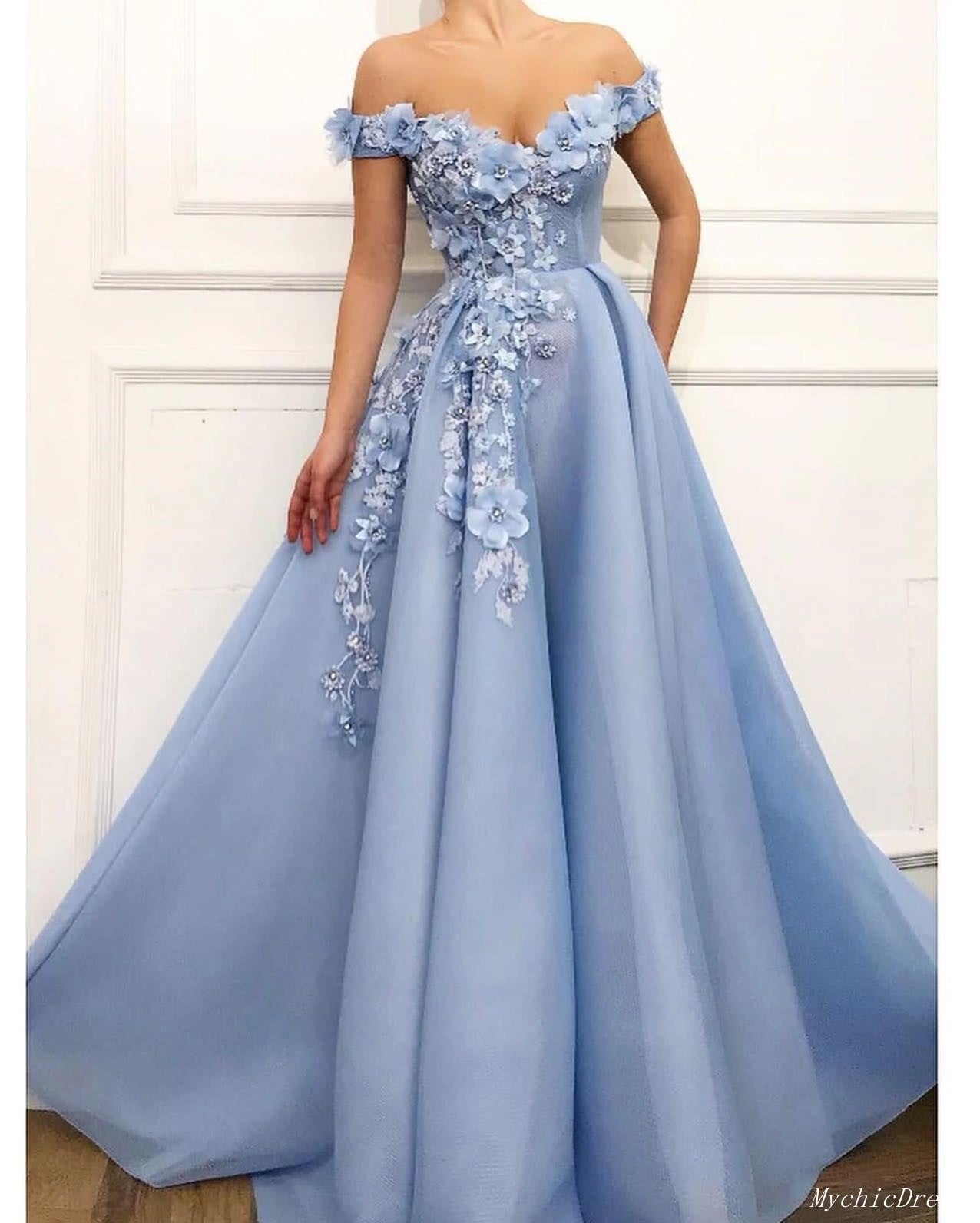 MyChicDress Princess Off The Shoulder Flower Prom Dresses A Line Appliques Long Evening Gown US12 Mint