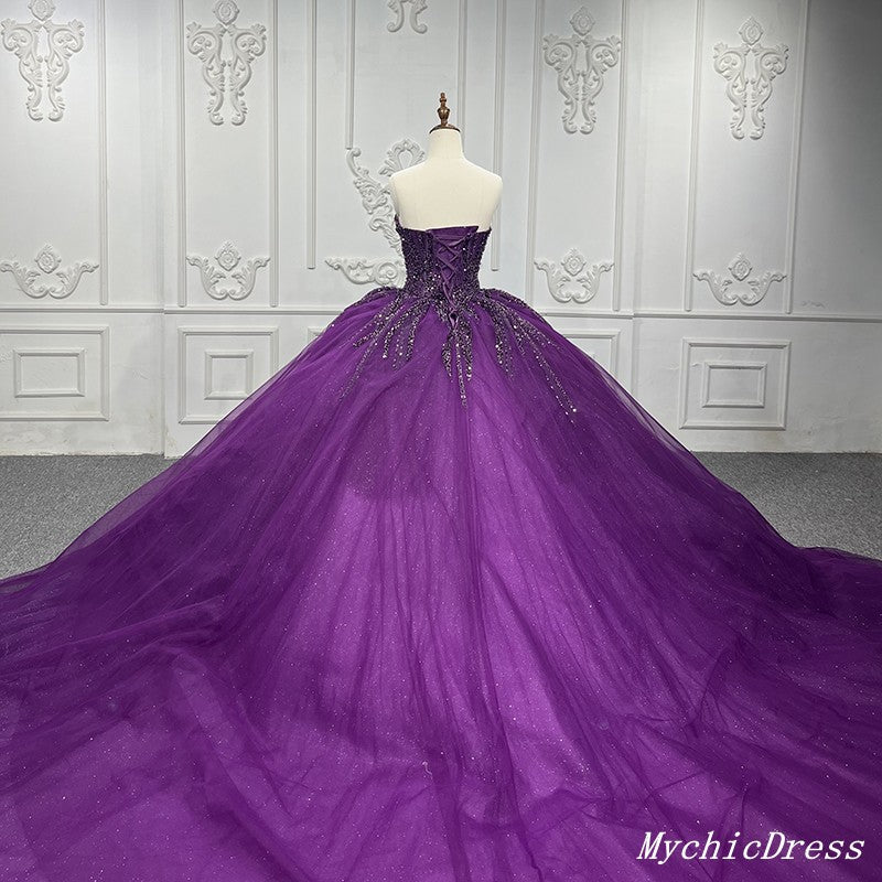 Purple Ball Gown Quince Dresses Tulle Sweetheart Sequin Wedding Dresses For Women MyChicDress