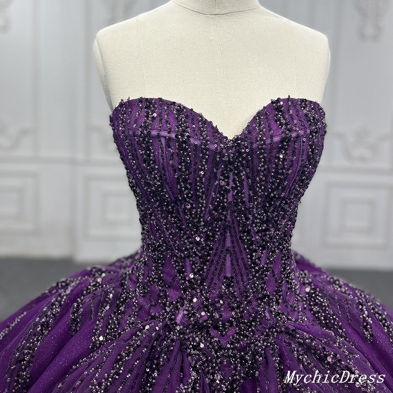 Purple Ball Gown Quince Dresses Tulle Sweetheart Sequin Wedding Dresses For Women MyChicDress