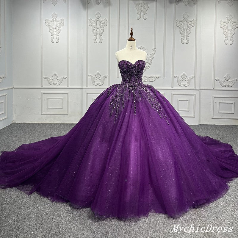 Purple Ball Gown Quince Dresses Tulle Sweetheart Sequin Wedding Dresses For Women MyChicDress