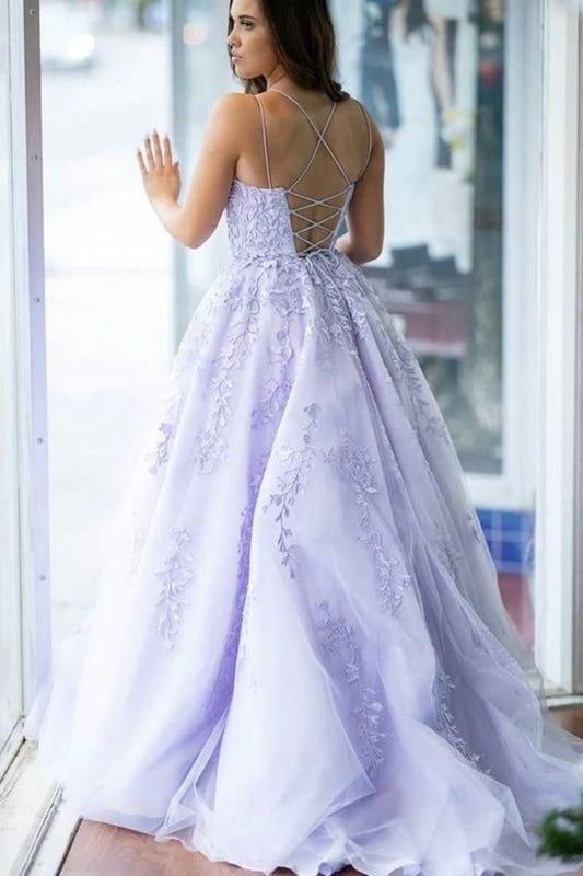 Purple Lace Prom Dresses A Line Long Evening Gown – MyChicDress