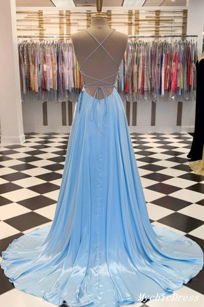 Real Baby Blue Prom Dresses Simple Long Wedding Guest Dresses UK MyChicDress