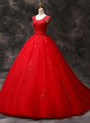 Red Ball Gown Wedding Dresses Lace Tulle Sweet 16 Dresses MyChicDress