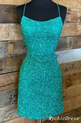 Red Short Homecoming Dresses Sequin Mermaid Hoco Dresses MyChicDress