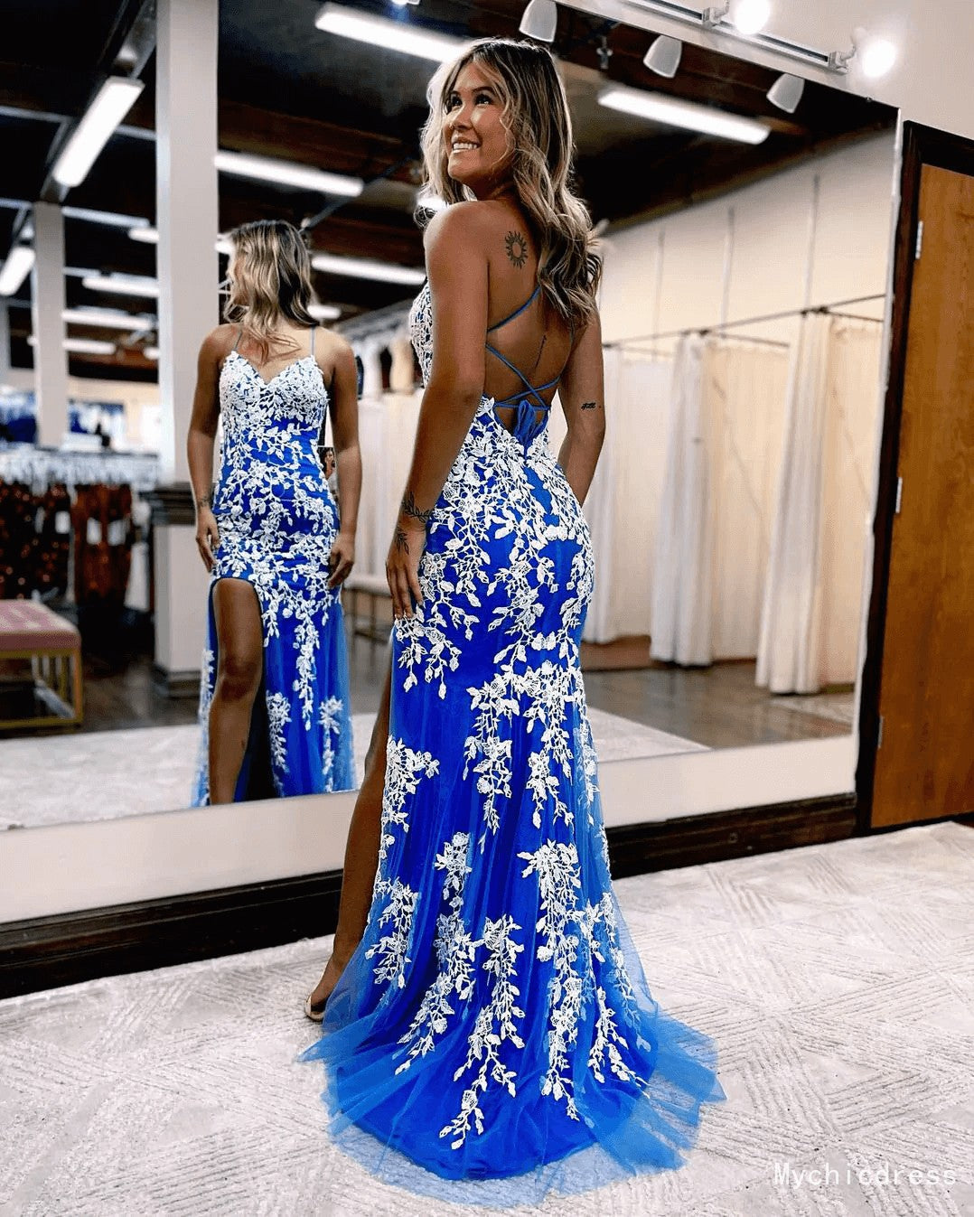 Royal Blue Long Sleeve Slim Fit Mermaid Prom Dress - Xdressy