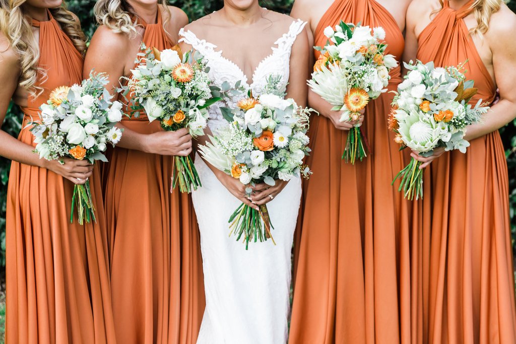 Orange lace bridesmaid dresses hotsell