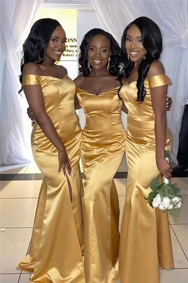 Sexy African Gold Bridesmaid Dresses Mermaid Cheap Guest Gowns MyChicDress