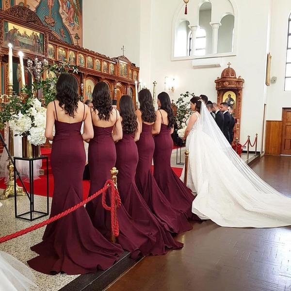 Sexy Backless Sleeveless Wine Mermaid Bridesmaid Dresses MyChicDress