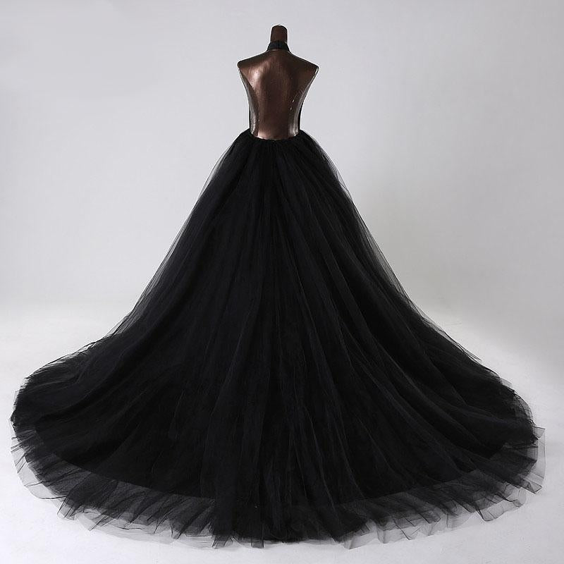 Sexy Ball Gown Black Wedding Dresses Tulle Halter Gothic Gown MyChicDress