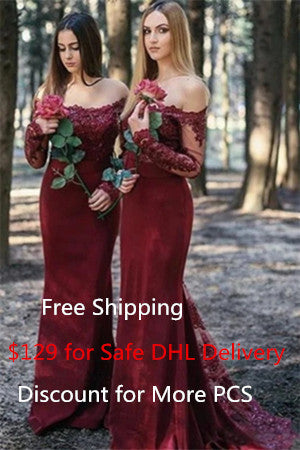 Sexy Cheap Long Sleeve Lace Burgundy Bridesmaid Dresses MyChicDress