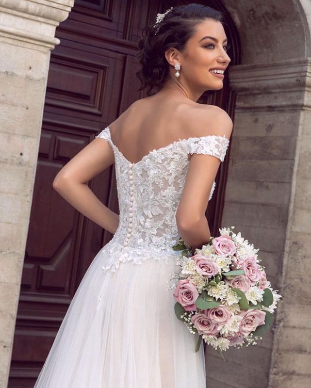 Sexy Floor Length Off the Shoulder Lace Ivory Wedding Gowns MyChicDress