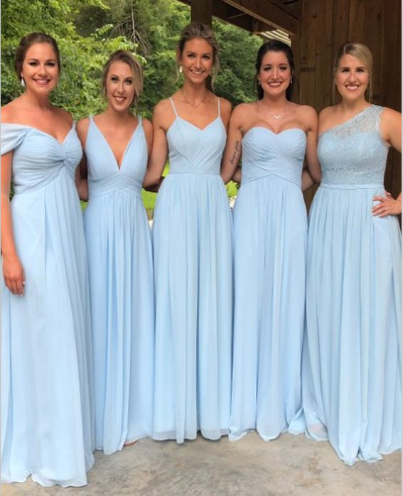 Sexy Floor length cheap Light Blue bridesmaid dresses chiffon long MyChicDress