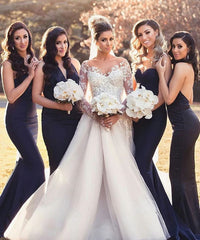 Sexy Long Mermaid Convertible Dark Navy Bridesmaid Dresses - MyChicDress