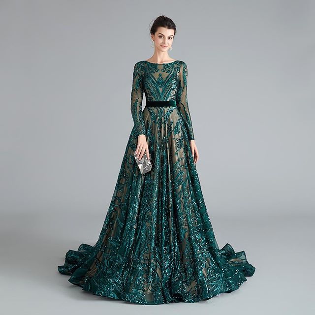 Sexy Long Sleeves Green Lace Prom Dresses Open back - MyChicDress