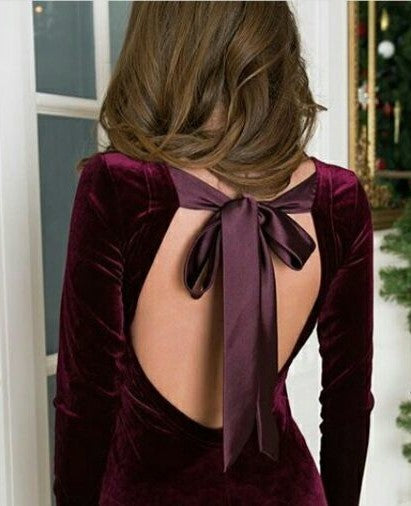 Sexy Long Sleeves Mermaid Burgundy Velvet Prom Dresses Affordable - MyChicDress