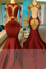 Sexy Long Sleeves Open Back Burgundy Gold Prom Dresses On Sale MyChicDress