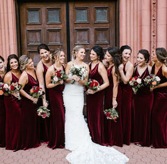 Sexy Mermaid Burgundy Velvet Bridesmaid Dresses Backless - MyChicDress