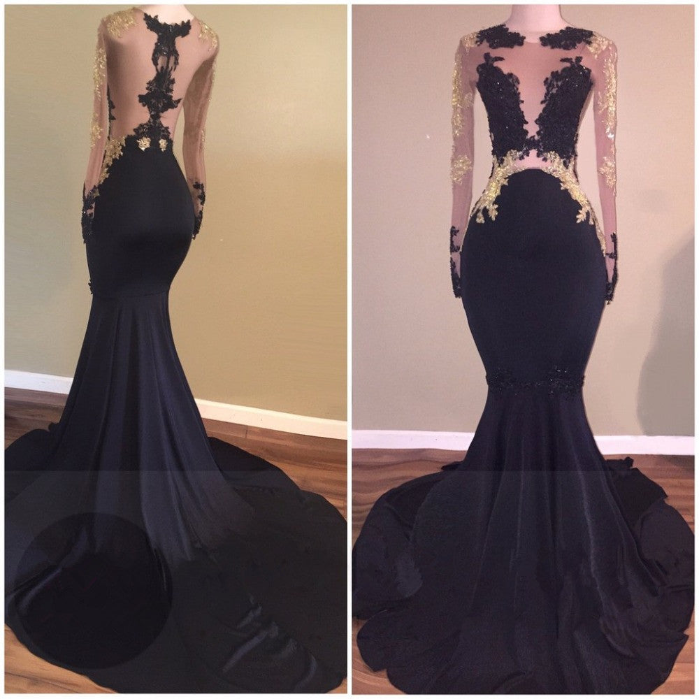 Sexy Mermaid Lace Black Gold Prom Dresses - MyChicDress