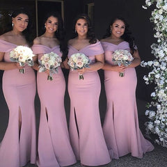 Sexy Mermaid Pink Bridesmaid Dresses Off the Shoulder - MyChicDress