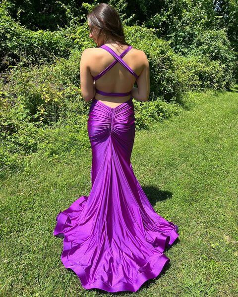 Sexy Mermaid Purple 2024 Prom Dresses Simple Long V Neck Formal Dress MyChicDress