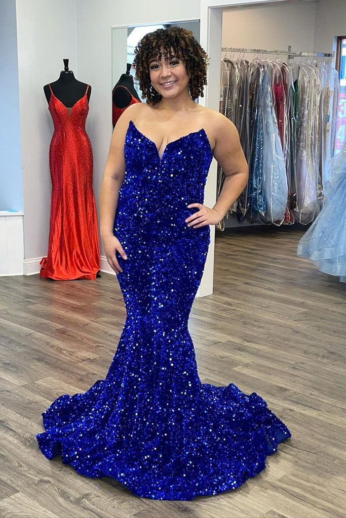 Sexy Mermaid Sequins Prom Dresses Sweetheart Sleeveless Long Evening Dress MyChicDress