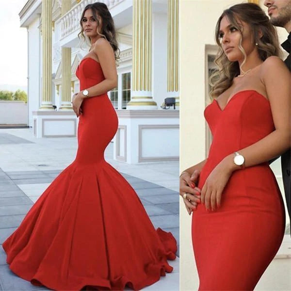 Sexy Red Prom Dresses Long Sleeveless Sweetheart Mermaid Dress MyChicDress