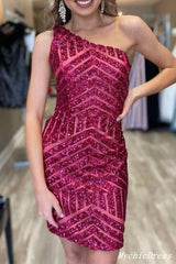 Sexy Sequin Homecoming Dresses One Shoulder Sleeveless Tight Dress MyChicDress