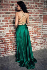 Sexy Simple Emerald Green Prom Dresses Long Evening Dress with Slit MyChicDress