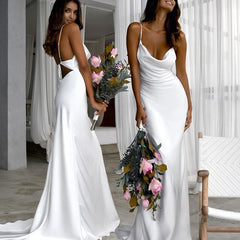 Sexy Sleeveless Mermaid White Prom Dresses Long Maxi Dress MyChicDress