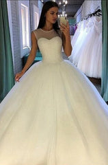 Sexy Sleeveless Scoop Tulle Sequins Ball Gown Wedding Dresses - MyChicDress